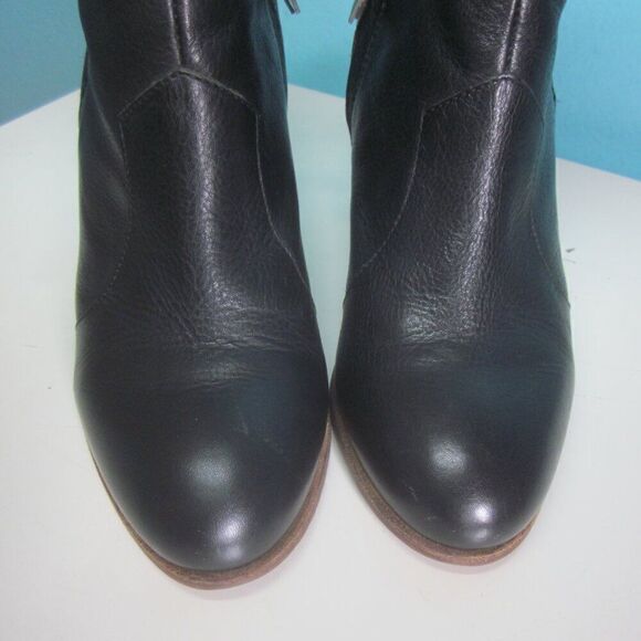 Boden Black Leather Stacked Heel Booties Womens Size 37 US 6.5 Side Zip  3" Heel - Picture 6 of 13